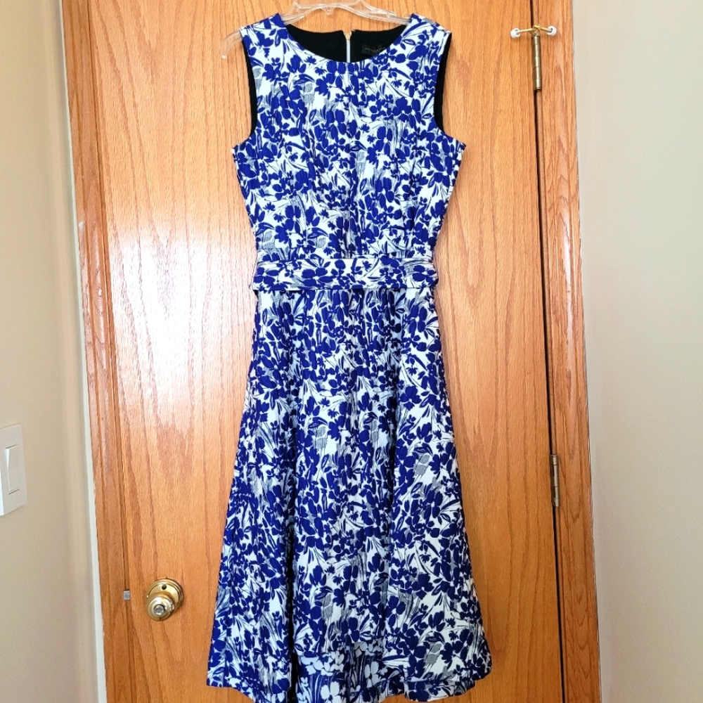 NWT, DONNA KARAN, Designer, Sleeveless Dress, Royal Blue White, Woman's, 6